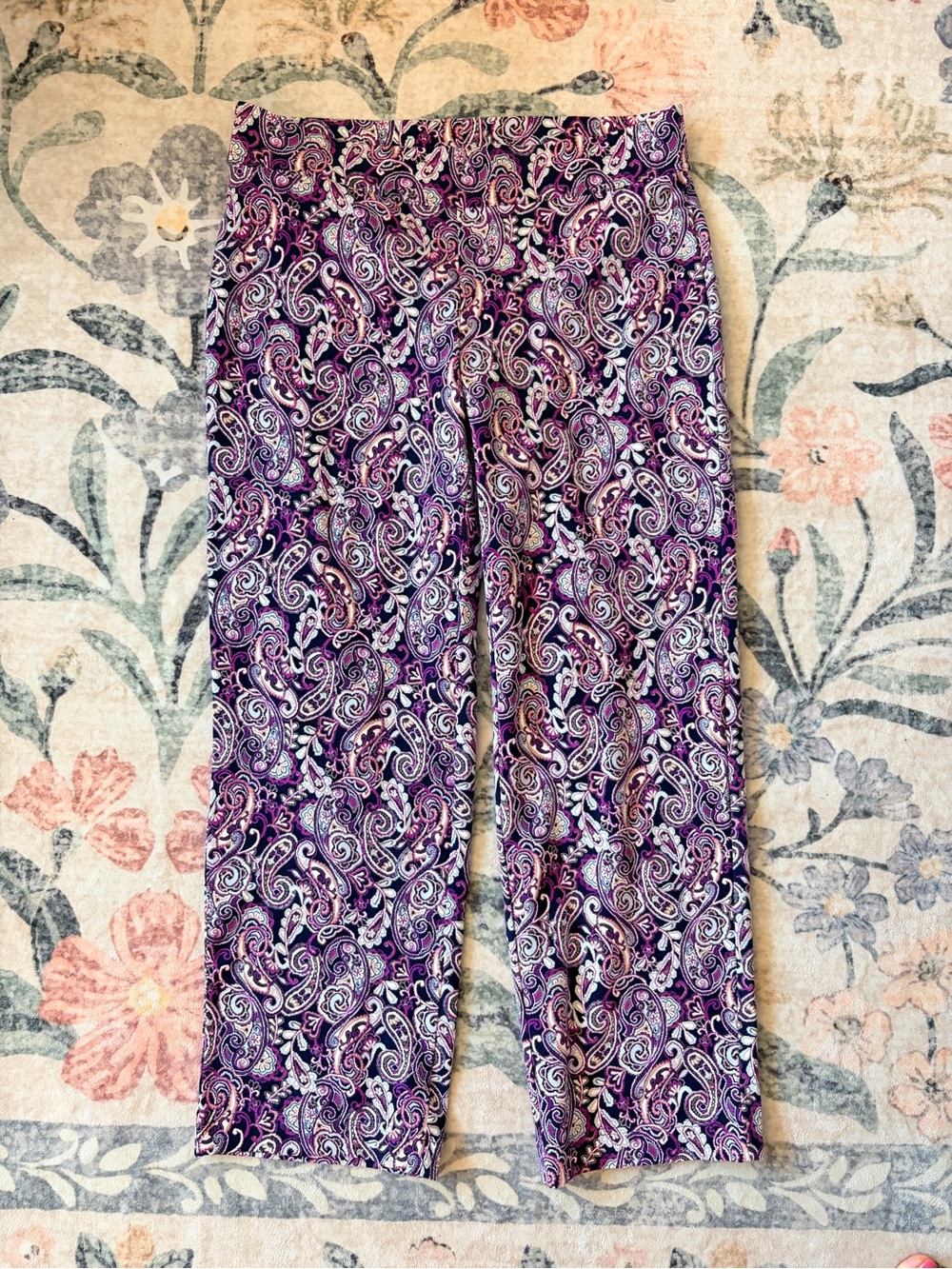 Lands' End Purple Paisley Straight-Leg Pull-On Pants
